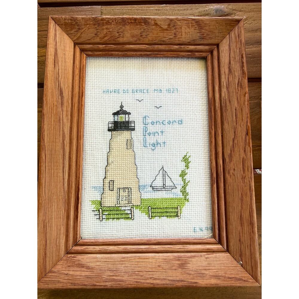 Vintage Framed Concord Point Handmade Lighthouse in Havre de Grace Maryland 9”